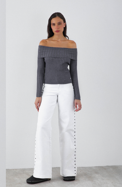 Knitted T-Shirt Shoulders Gray