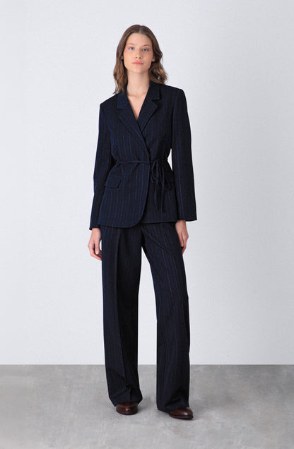 Navy Lurex Striped Blazer