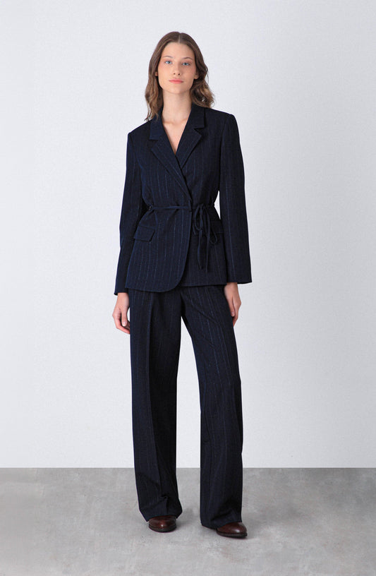 Navy Lurex Striped Blazer