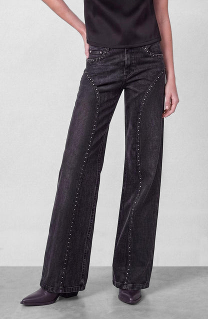 Wide Grey Studded Cut Pants