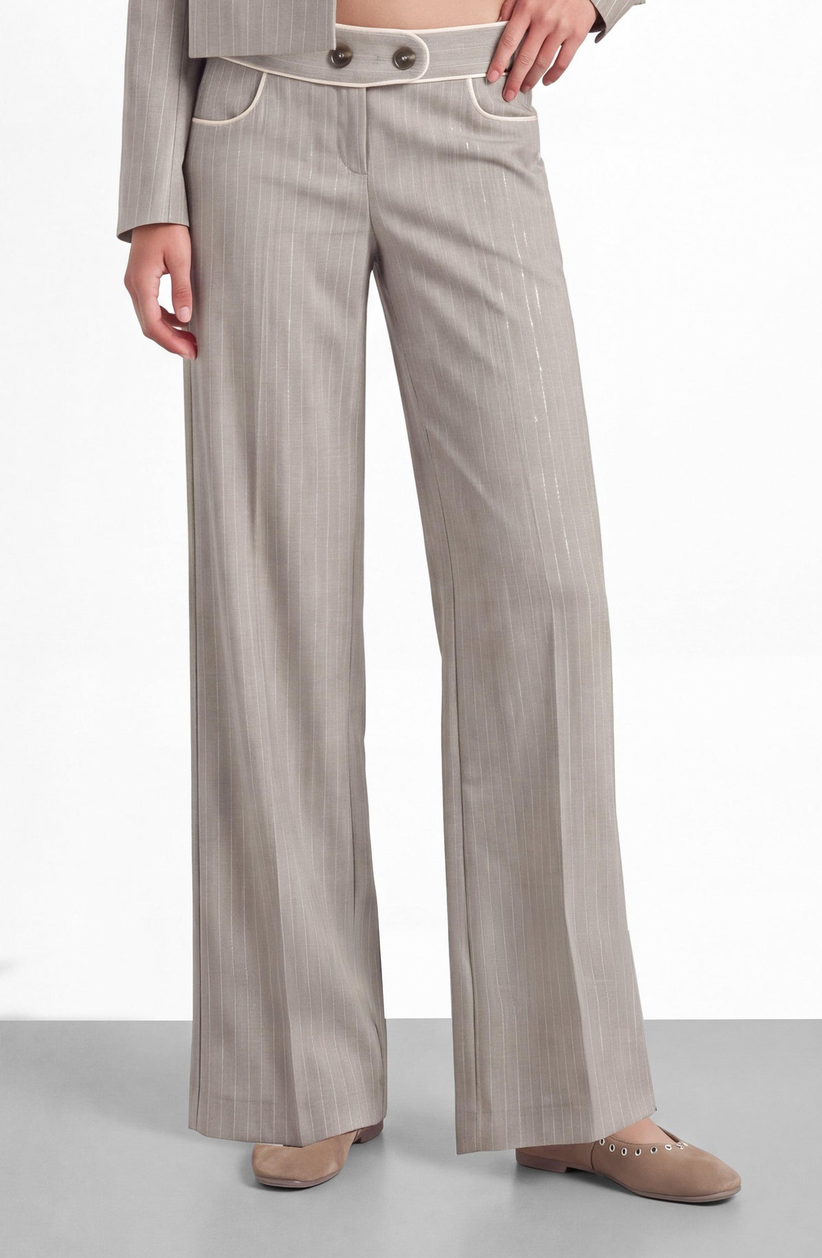 Beige Lurex Tailored Pants