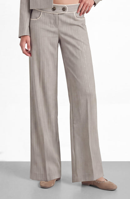 Beige Lurex Tailored Pants