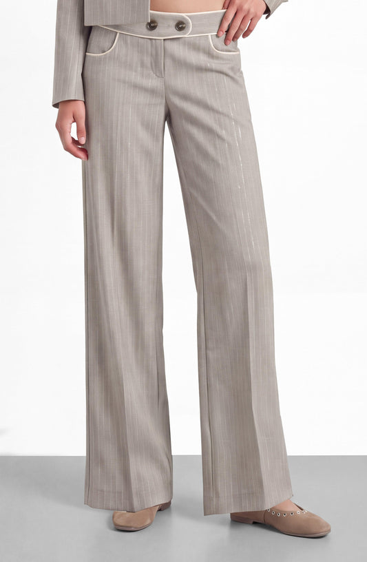 Beige Lurex Tailored Pants