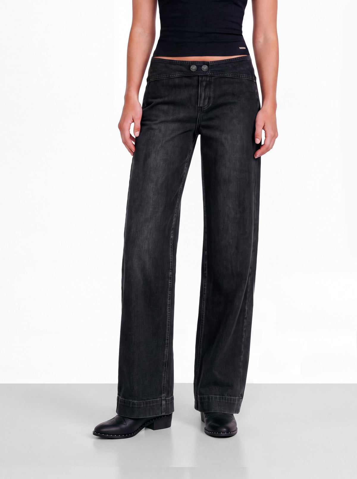Gray Pants with a Two-Button Waistband