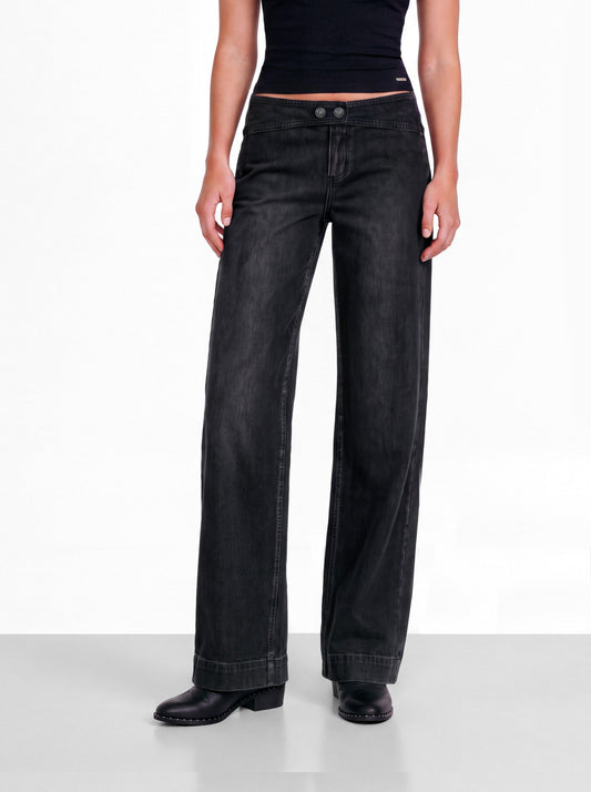 Gray Pants with a Two-Button Waistband
