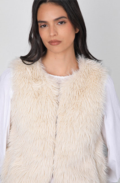 Sleeveless Fur Jacket White