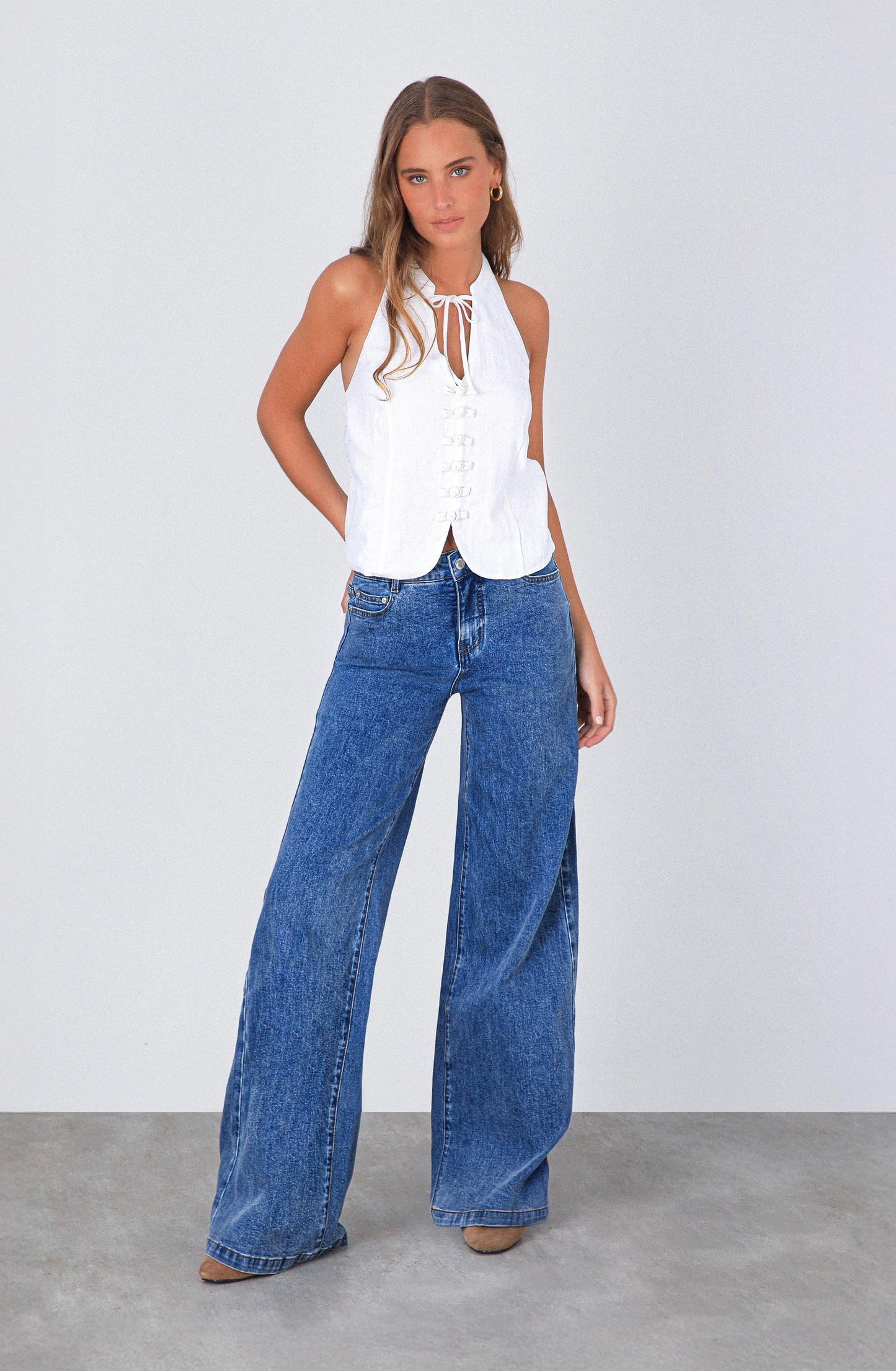 Blue Low Rise Pants