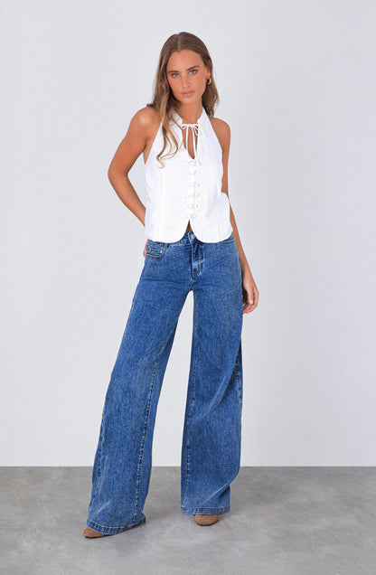Blue Low Rise Pants