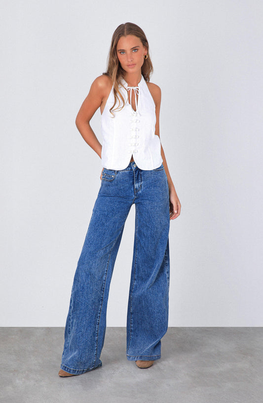 Blue Low Rise Pants