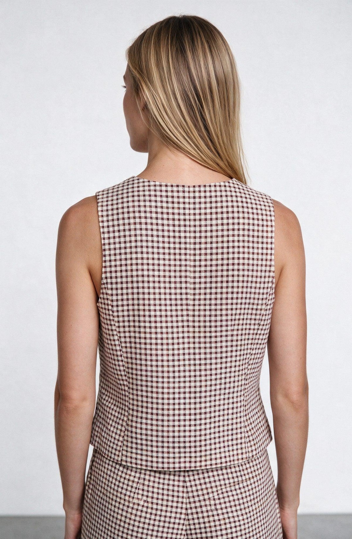 Ecru Plaid Print Vest