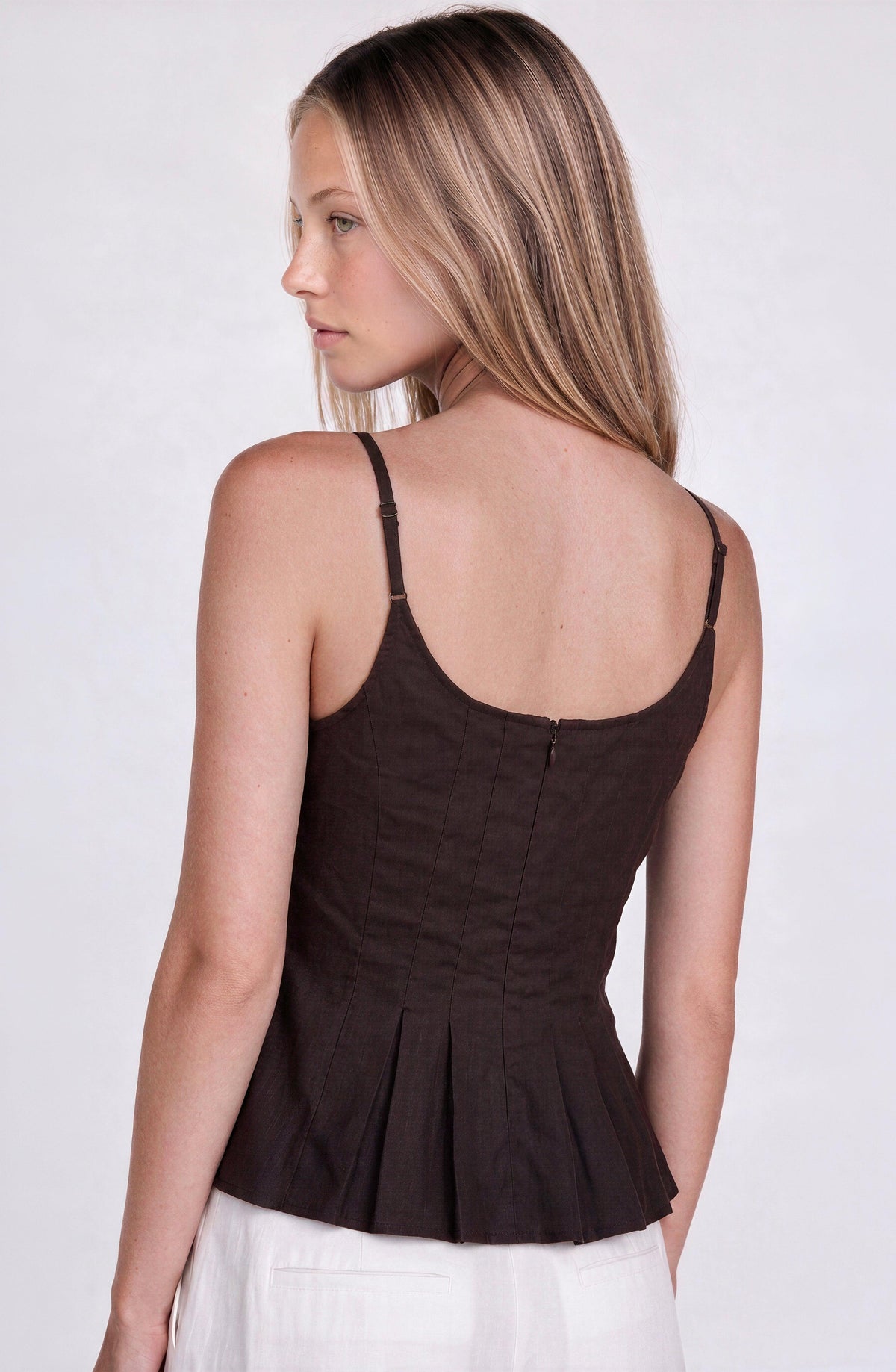 Brown Fitted Pleated Top