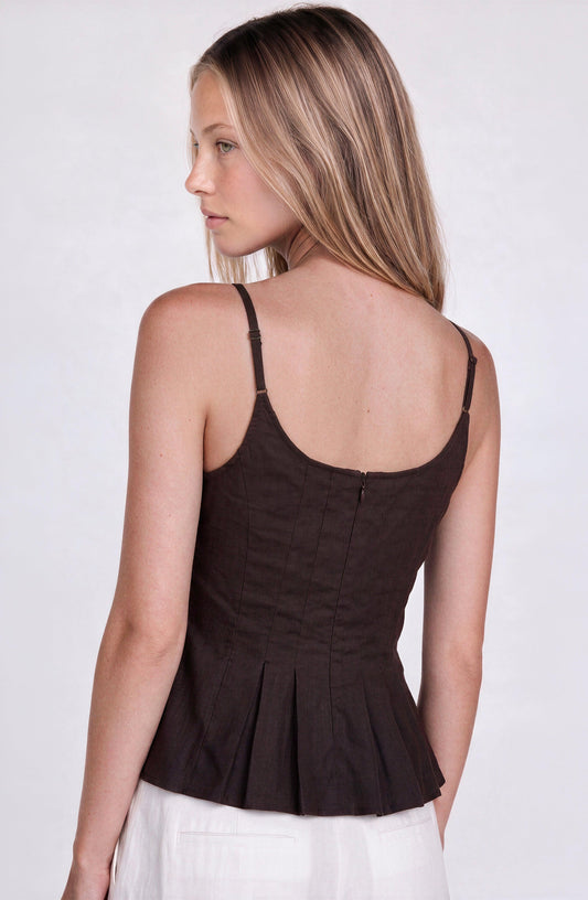 Brown Fitted Pleated Top