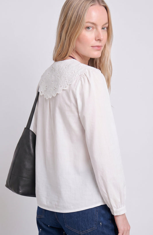 Bobo Collar Blouse Embroidery White