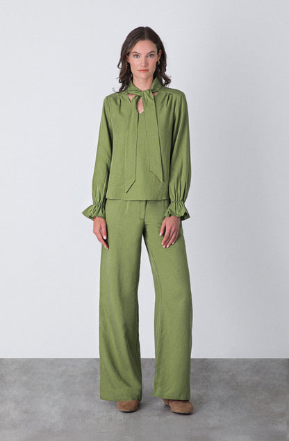 Green Tie Blouse