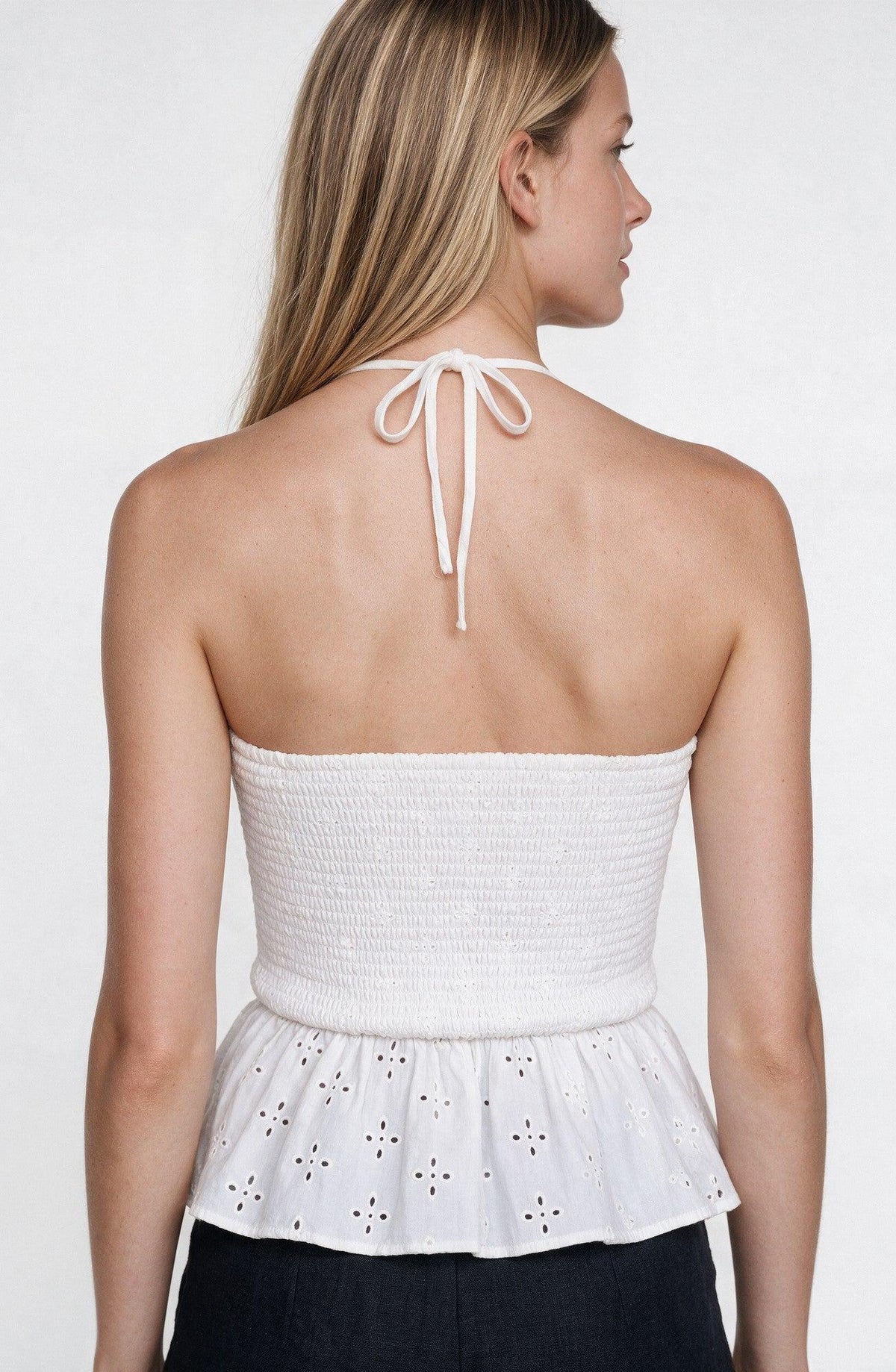 White Strapless Honeycomb Top