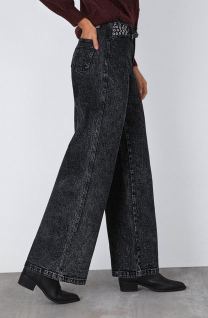 Black Eyelet Waistband Pants