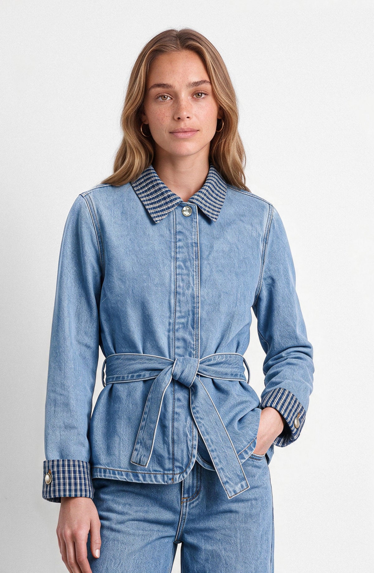 Blue Print-Detail Jacket