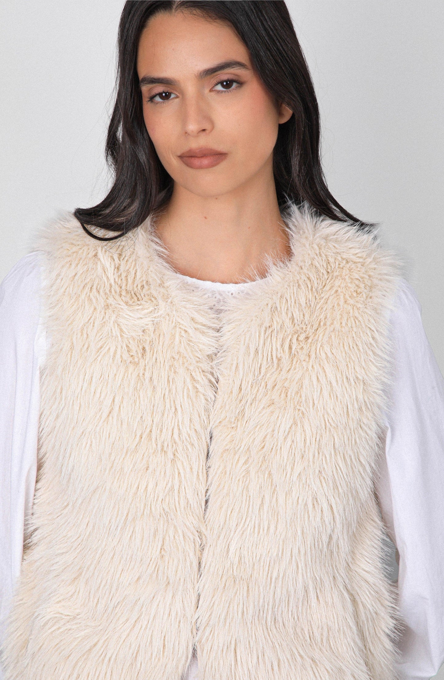 Sleeveless White Fur Jacket