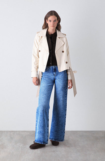 Cropped Ecru Trench Coat