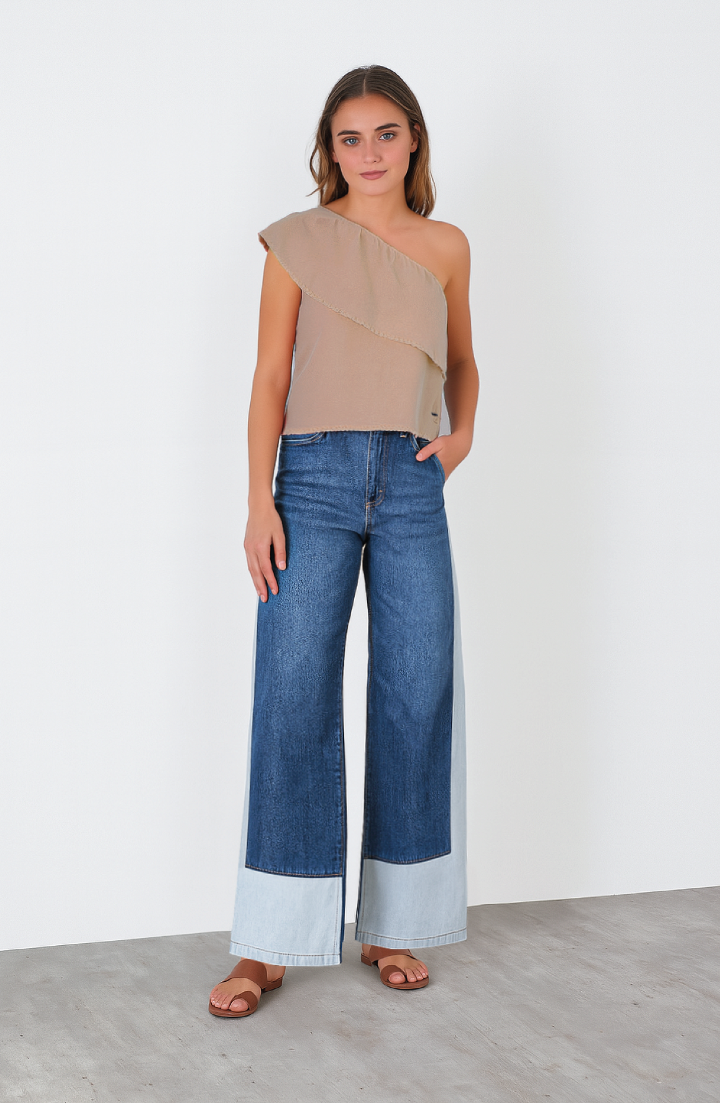 Bicolor Pants with White Stripe
