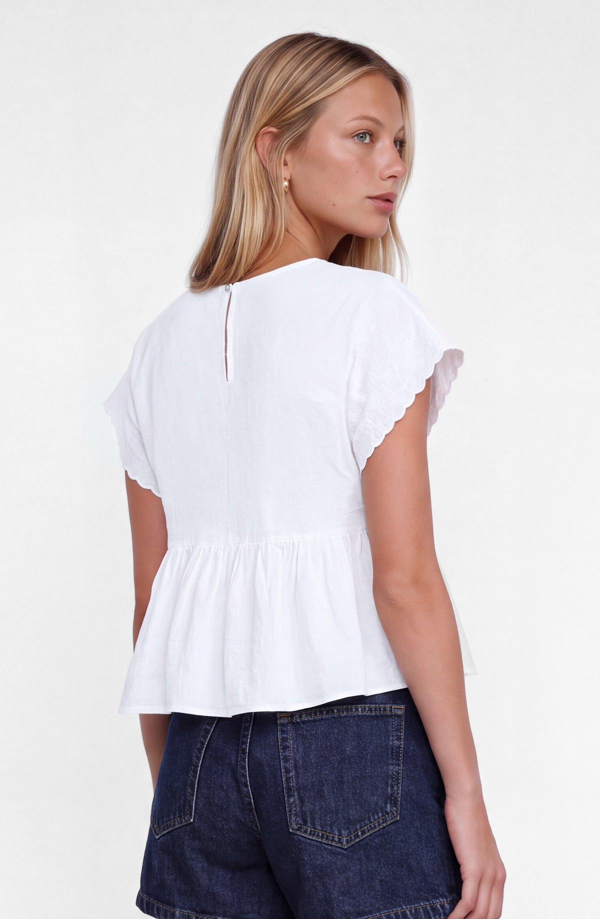 White Embroidered Square-Neck Top