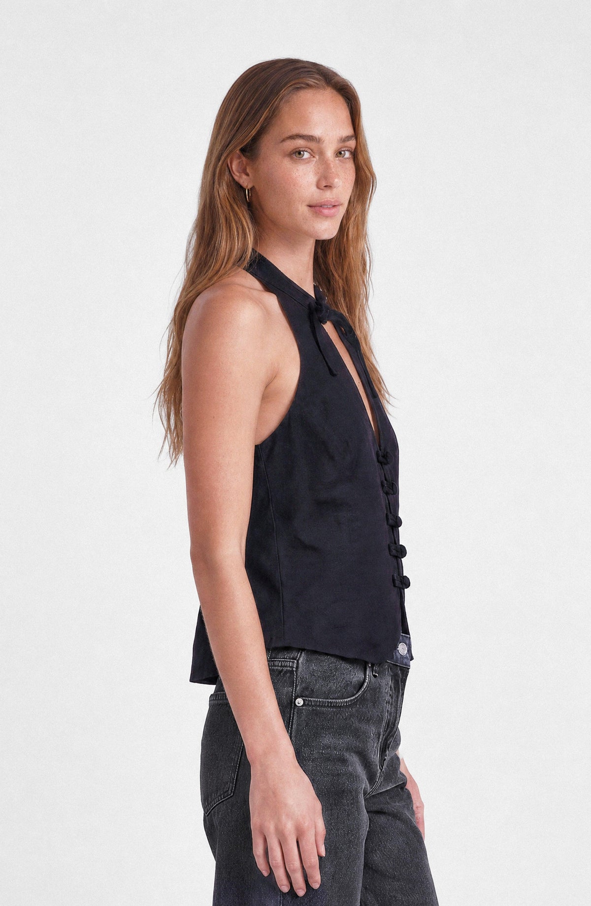 Black Button Halter Top