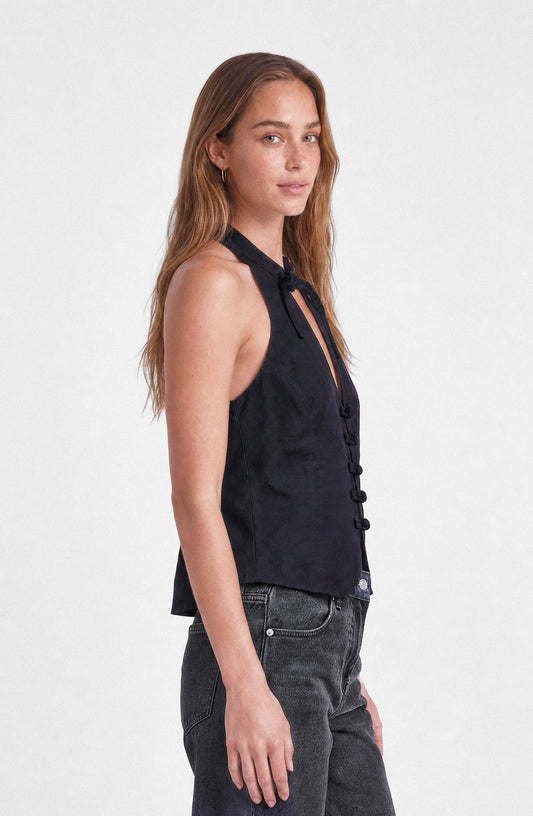 Black Button Halter Top