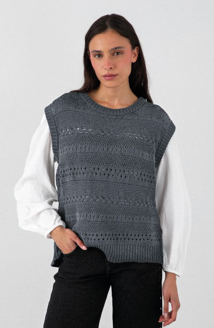 Gray Braided Sweater Vest