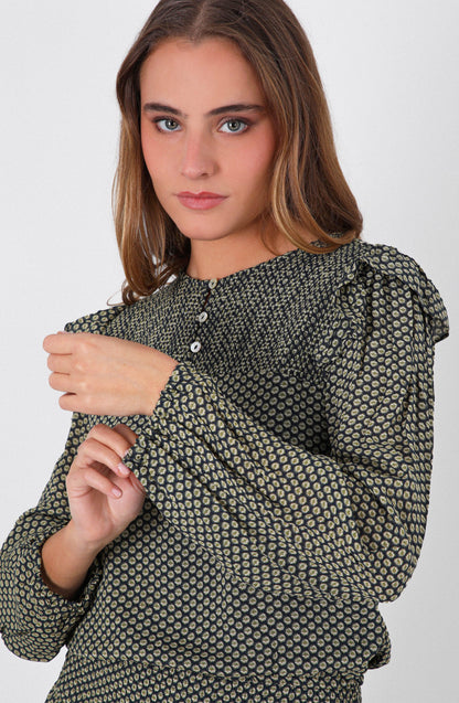 Navy Lurex Print Flowy Blouse