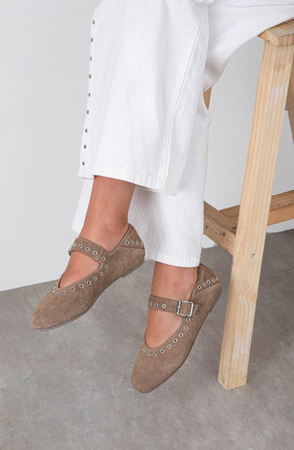 Taupe Eyelet Ballet Flats