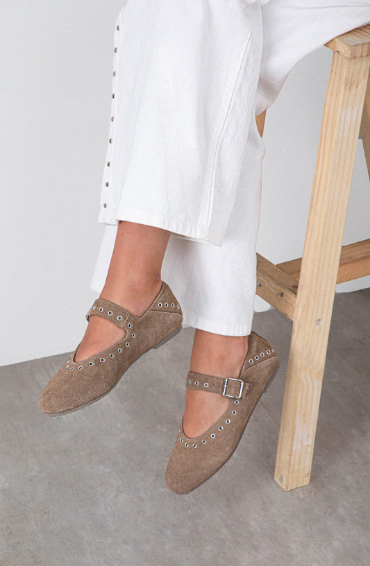 Taupe Eyelet Ballet Flats
