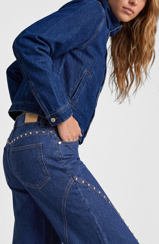 Blue Studded Cutout Pants