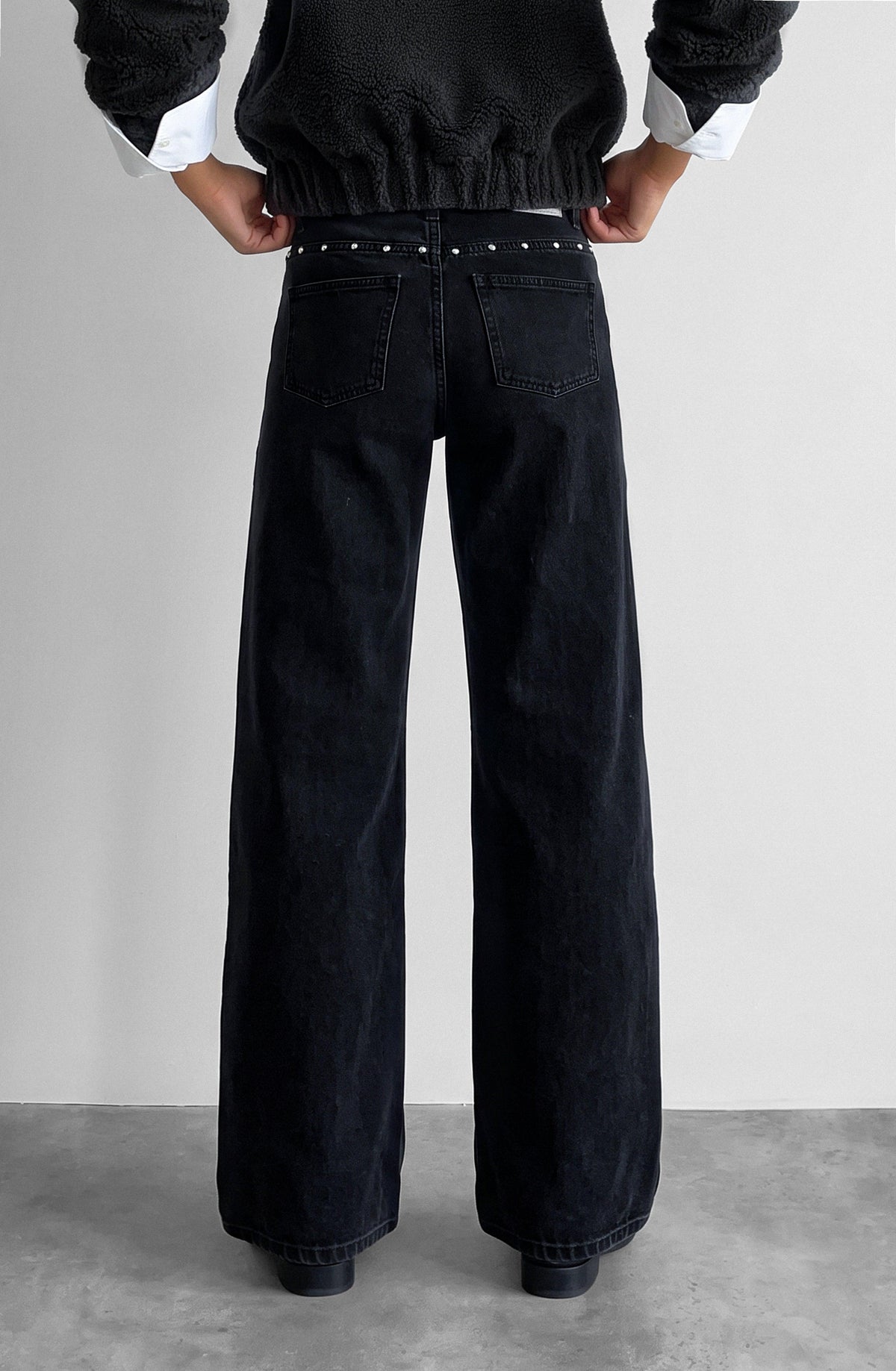 Gray Cutout Pants with Star Studs