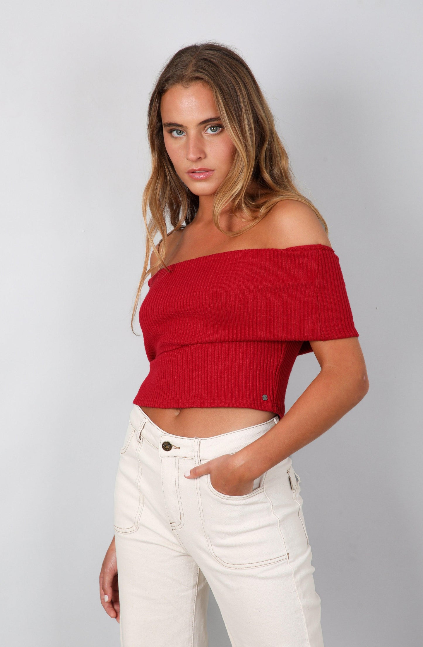 Red Bardot Top