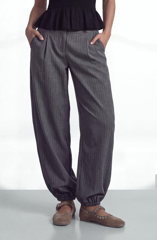 Gray Striped Balloon Pants