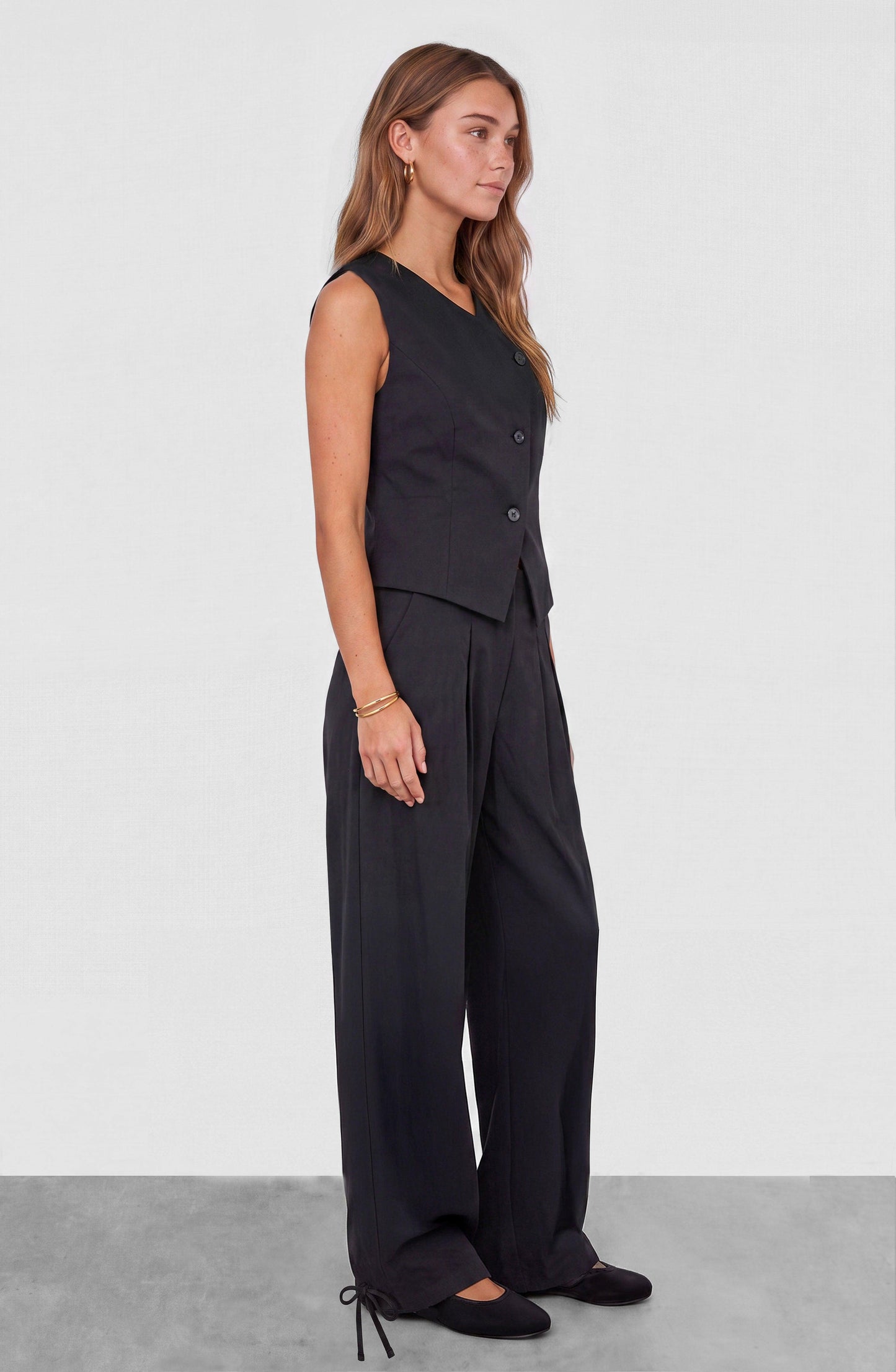 Black Tencel Tailored Vest