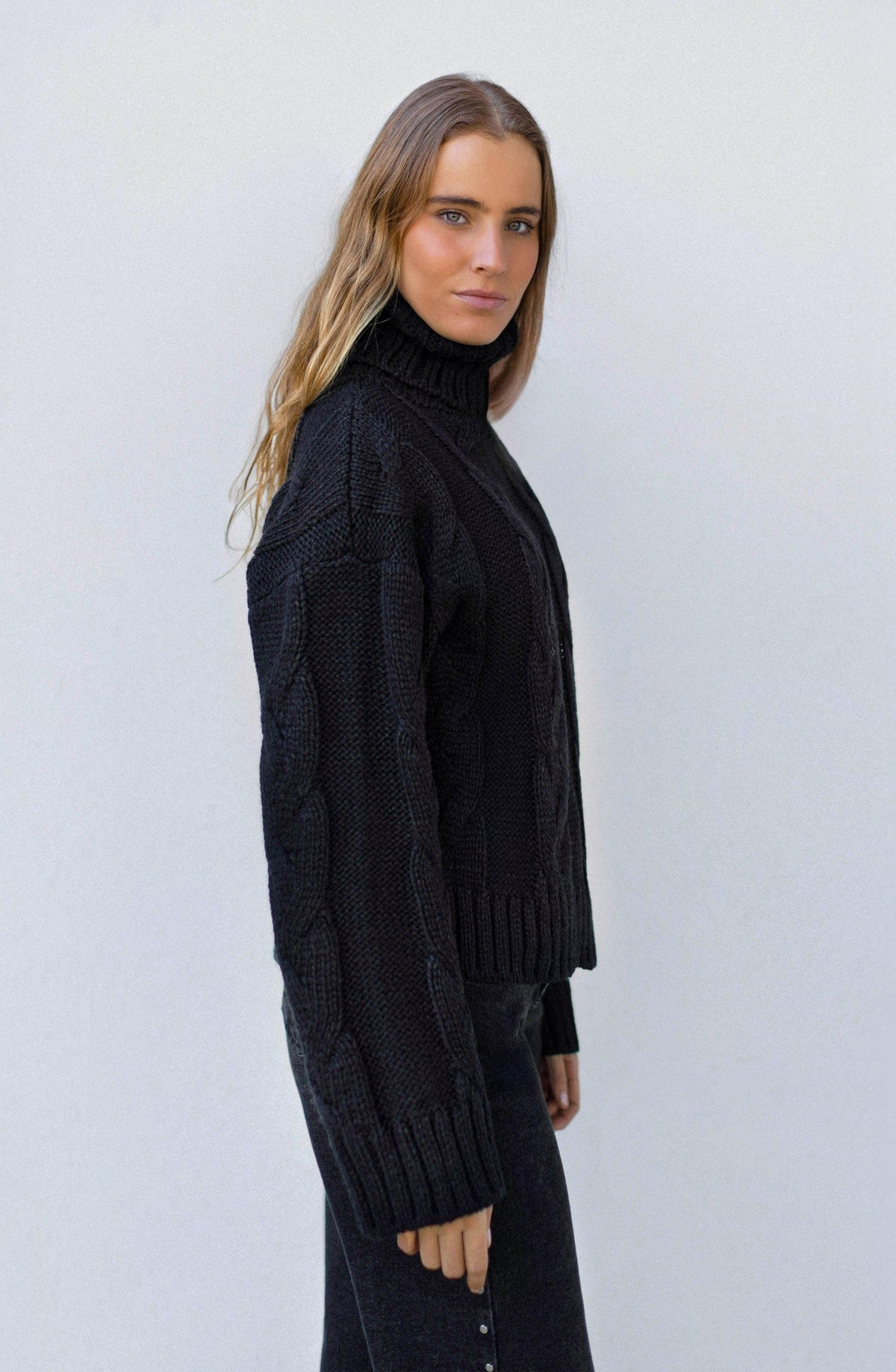 Black Cable-Knit Sweater