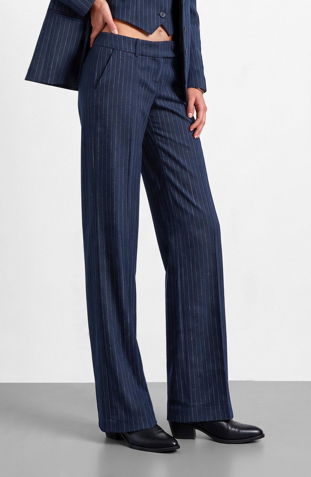 Blue Lurex Pinstripe Tailored Pants