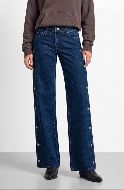 Indigo Pants with Side Buttons