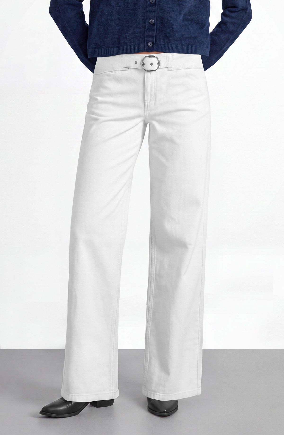 White Belted Waistband Pants