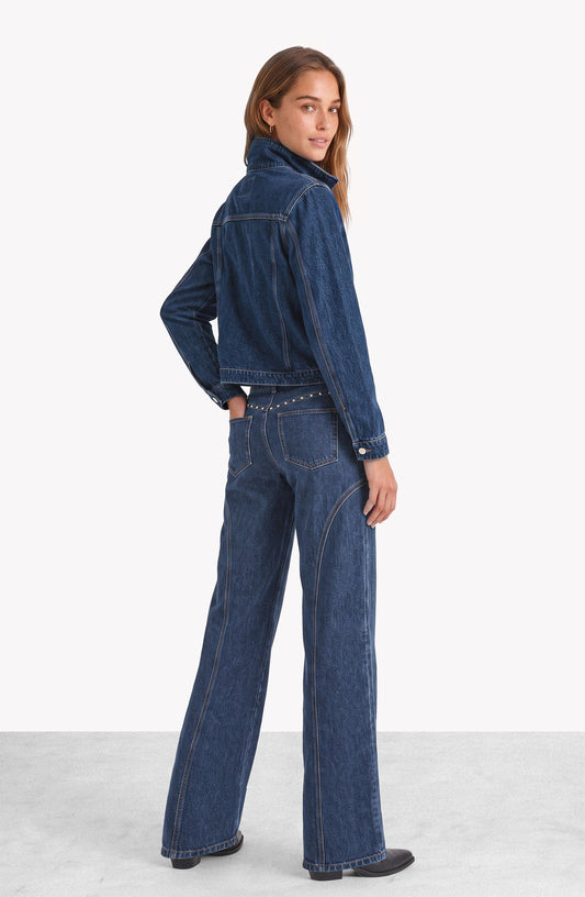 Blue Funnel-Neck Denim Jacket