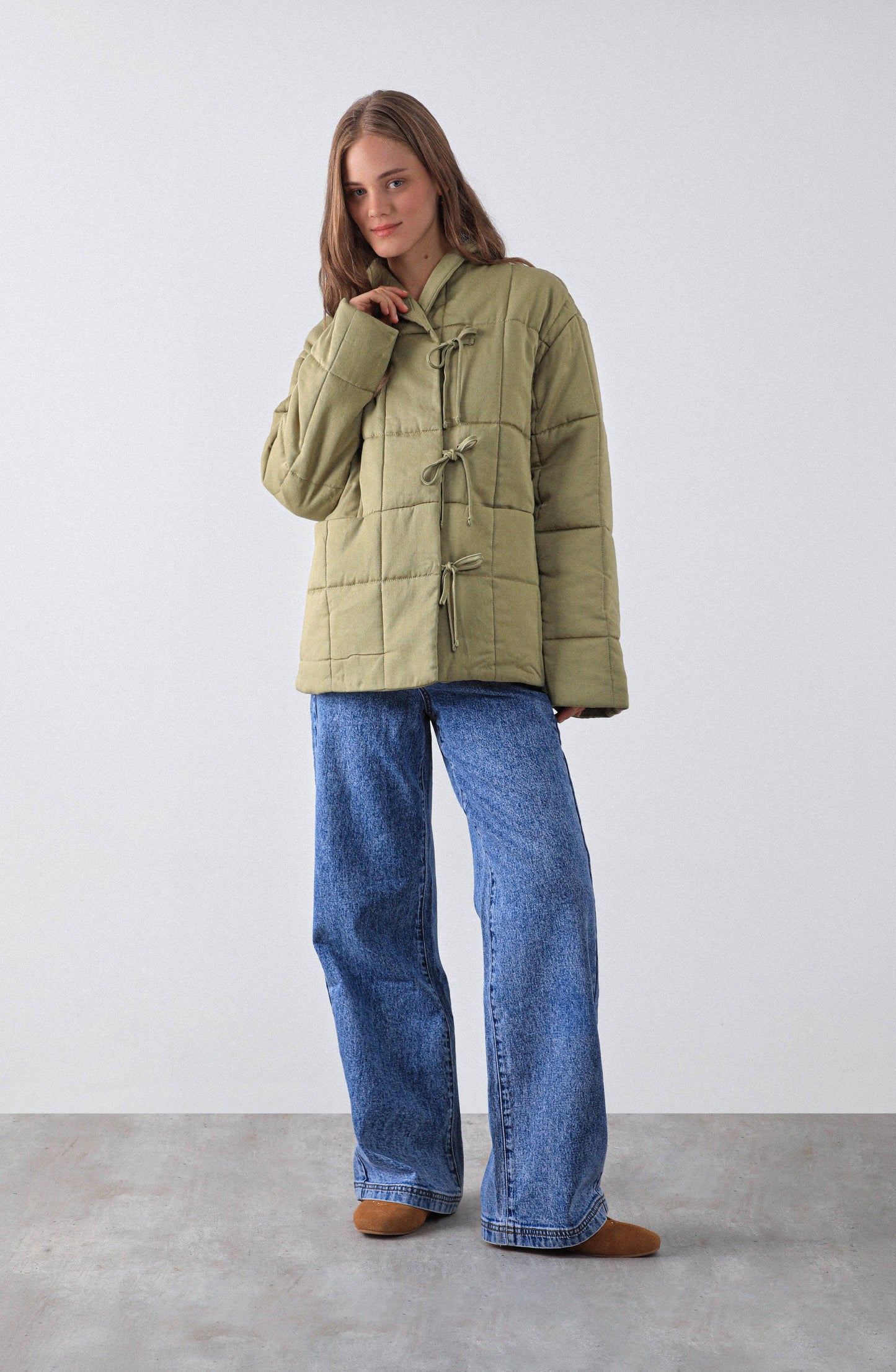 Pistachio Quilted Jacket with Straps