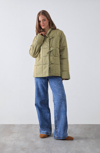 Pistachio Quilted Jacket with Straps