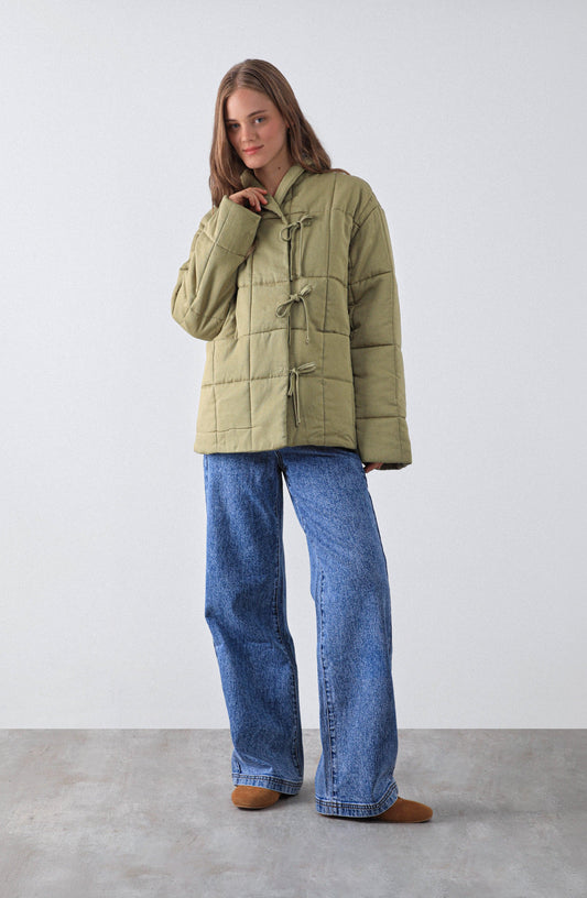 Pistachio Quilted Jacket with Straps