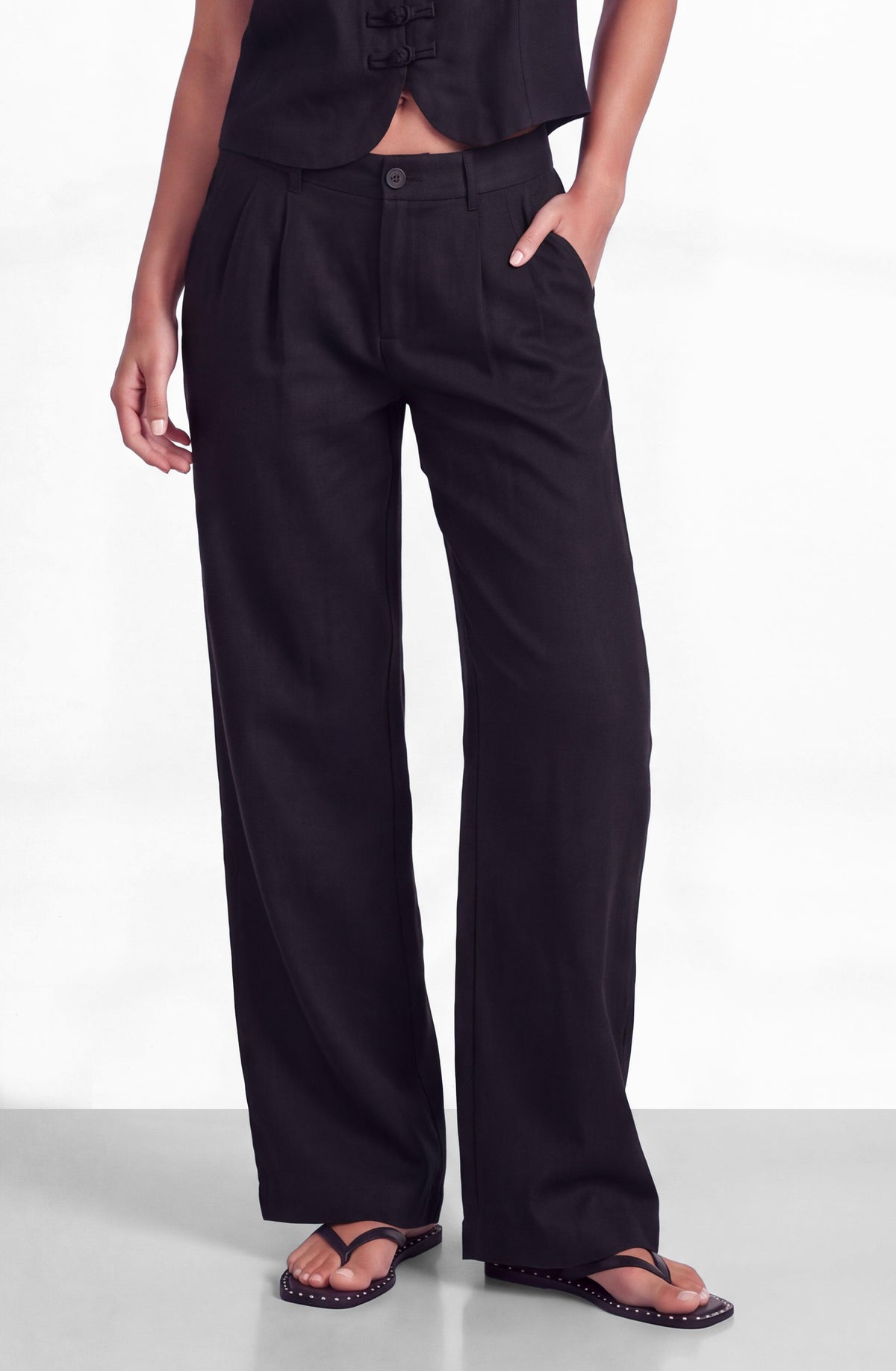 Black Linen Tailored Pants