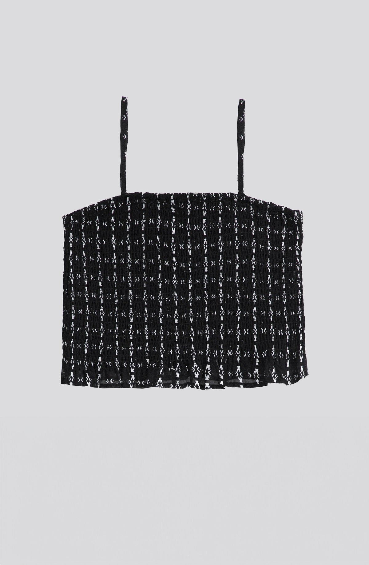 Black Allover-Print Smocked Top