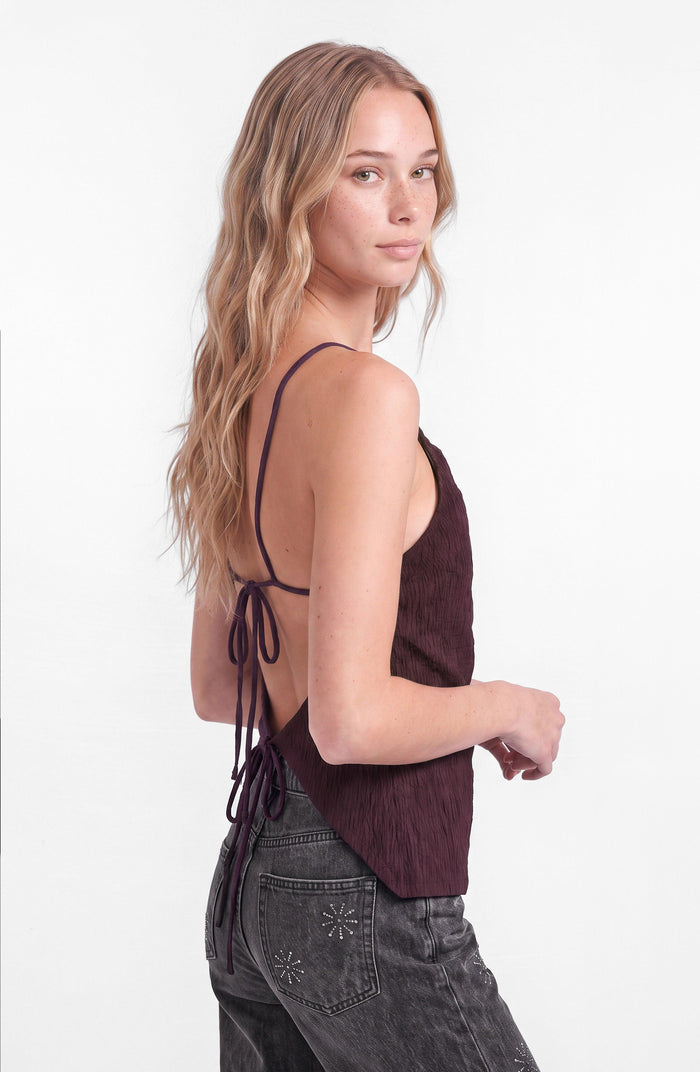 Burgundy Draped Backless Top