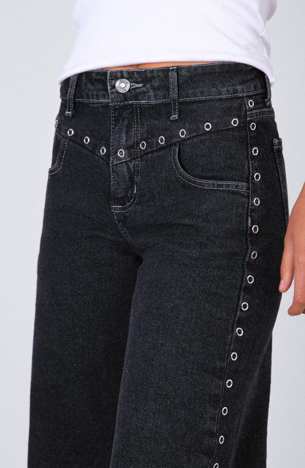 Black Front Buttonhole Pants