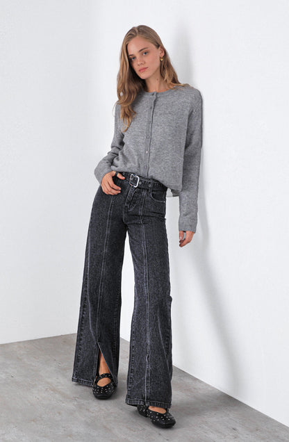 Black Belted Slit Pants