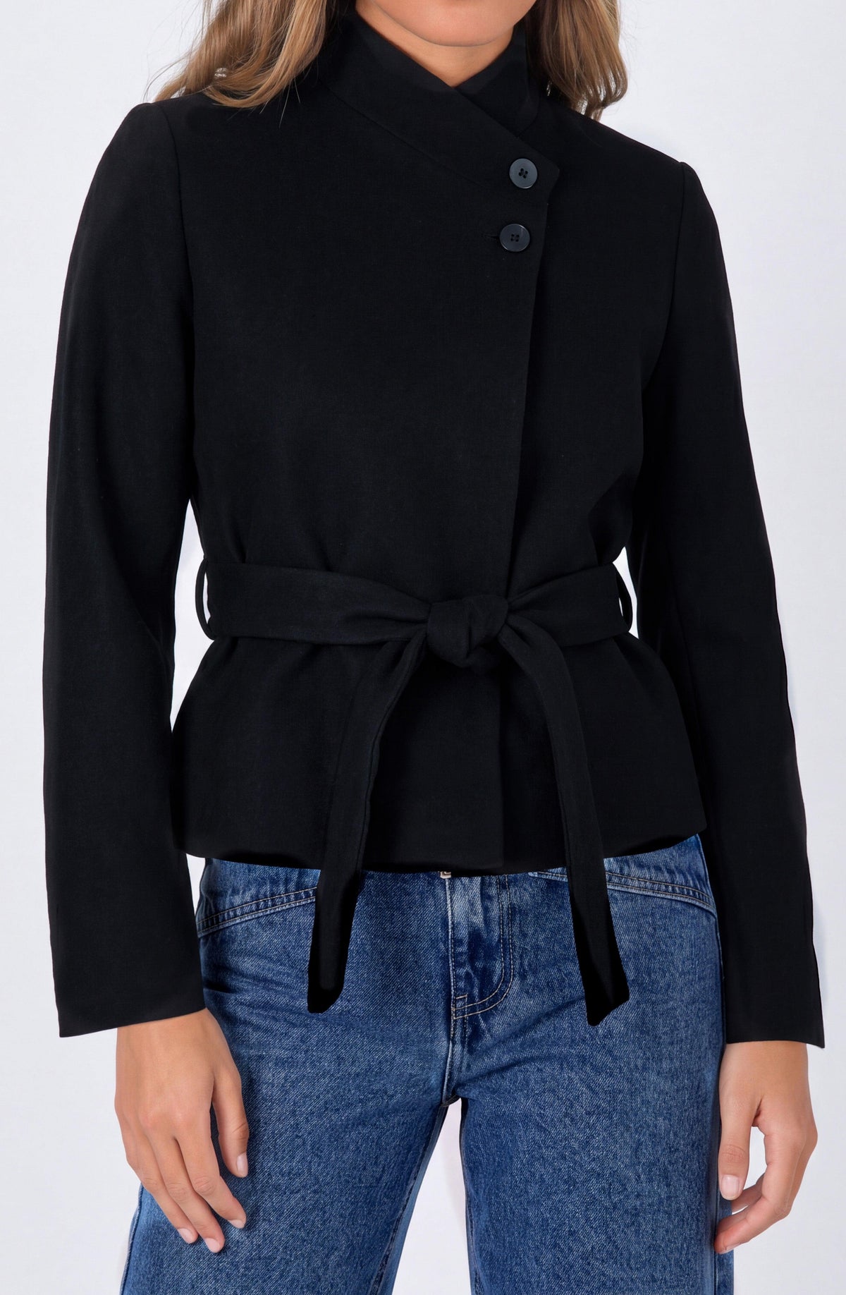 Black Double-Breasted Bow Blazer